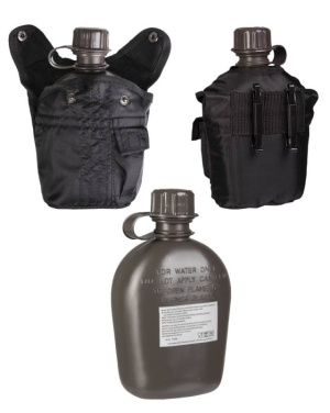 US Feldflasche Kunststoff imprägniert 1LTR Mit Hü.schwarz – Mil-Tec (2)