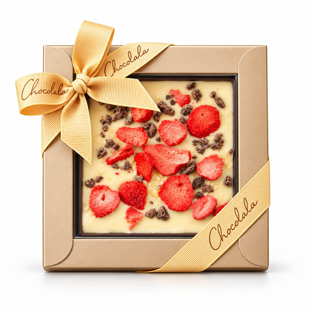 Dreischichtige Schokoladentafel mit Champagnerfüllung und Erdbeeren, Produktbild (1)