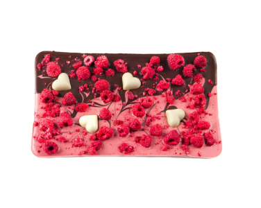 XXL-Tafel dunkler Schokolade mit Herzen und Himbeeren, Produktbild (2)