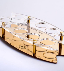 Liquor 43 acrylic and metal tray for ten shot glasses with a UV-printed logo
