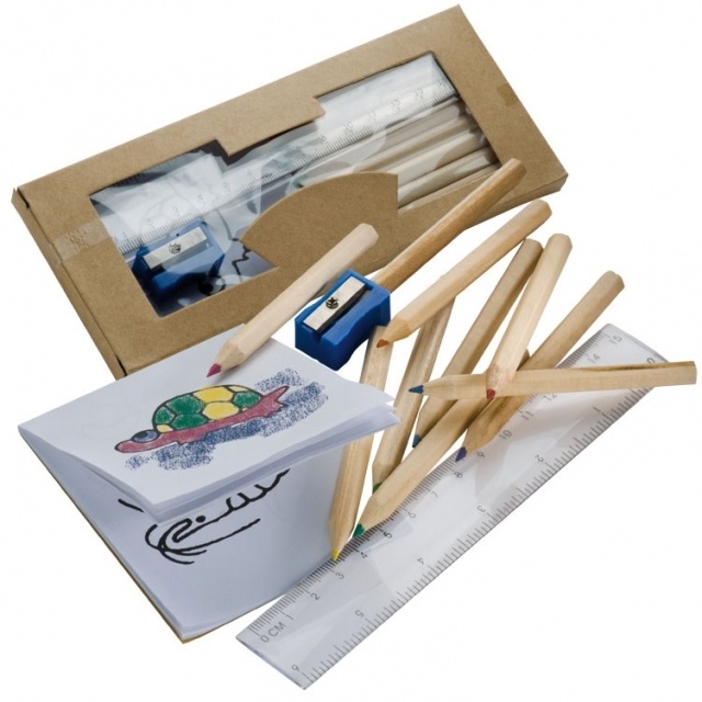 Logo trade advertising product photo of: Drawing set for kids 'Little Picasso',  color brown