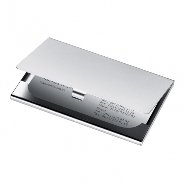 Logo trade promotional item photo of: Metal business card holder 'Cornwall'  color grey