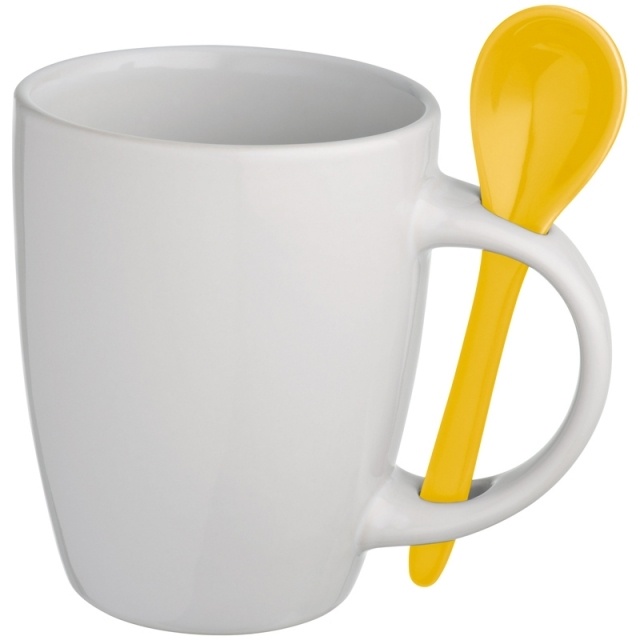 Logo trade promotional gift photo of: Mug with spoon Bellevue, white