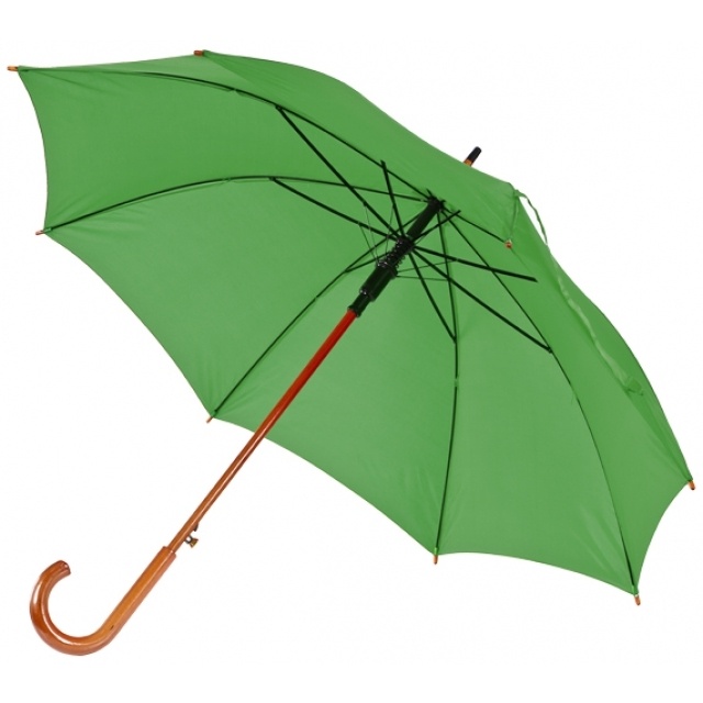 Logo trade promotional merchandise photo of: Wooden automatic umbrella NANCY  color green