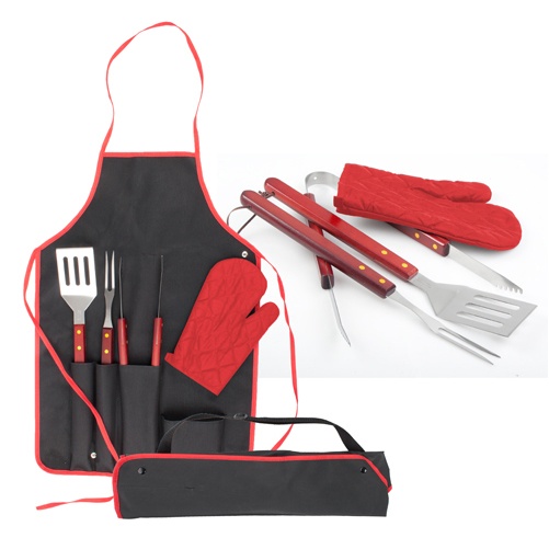 Logo trade corporate gifts picture of: Axon BBQ set - apron,  glove, accessories, red