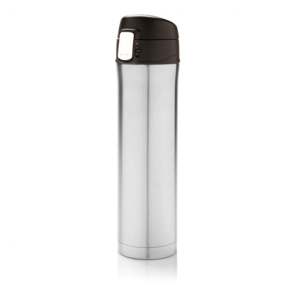 Logo trade business gifts image of: Easy lock vacuum flask, silver/black