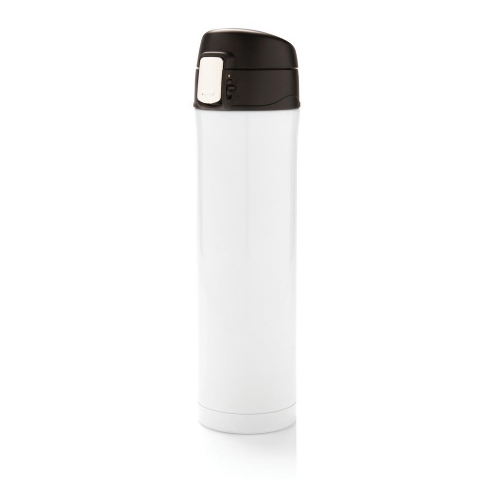 Logo trade business gifts image of: Easy lock vacuum flask, white/black