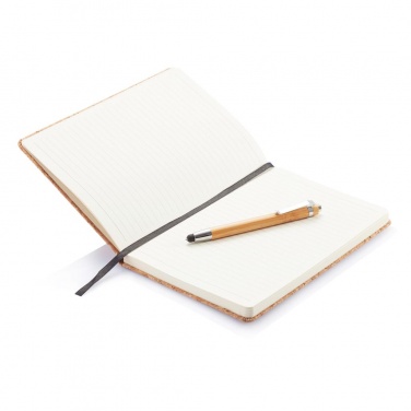 Logo trade promotional items picture of: A5 notebook with bamboo pen including stylus, brown