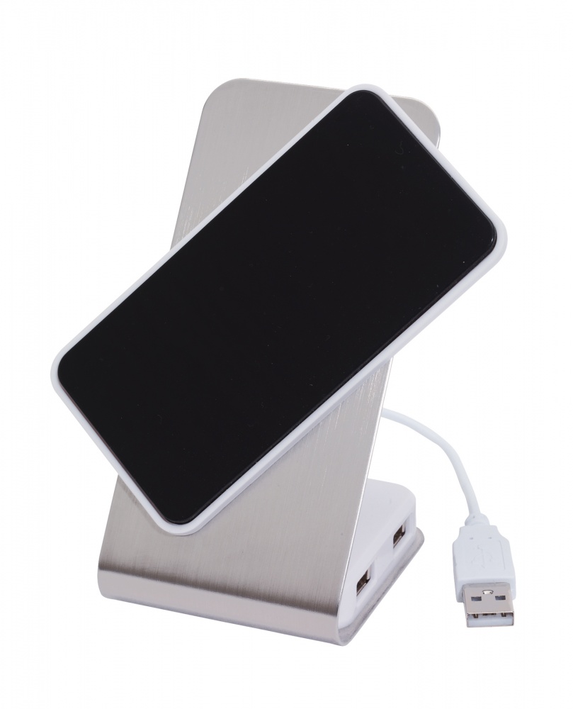 Logo trade promotional gift photo of: Phone holder with USB Hub, Database, silver/black