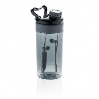 Logo trade promotional items image of: Leakproof bottle with wireless earbuds, black