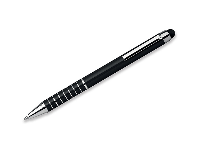 Logo trade advertising products image of: SHORTY metal ball pen with function "touch pen", blue refill, black