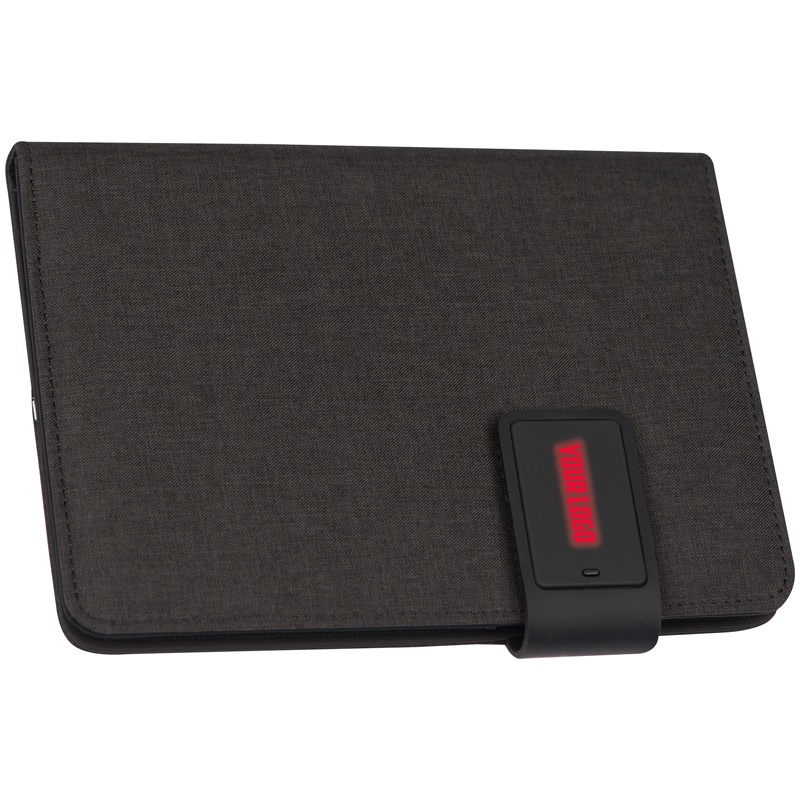 Logotrade corporate gift image of: DIN A5 notebook with integrated LED light and powerbank, Red