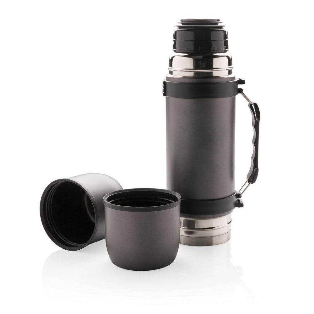 Logo trade business gift photo of: Swiss Peak vacuum flask with 2 cups, grey