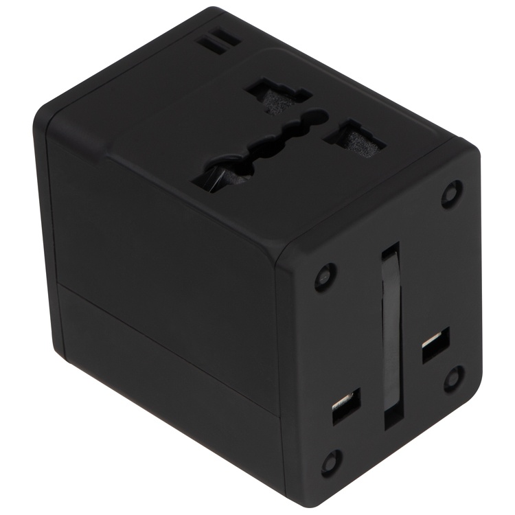 Logo trade promotional gift photo of: Rubberized travel adapter, black