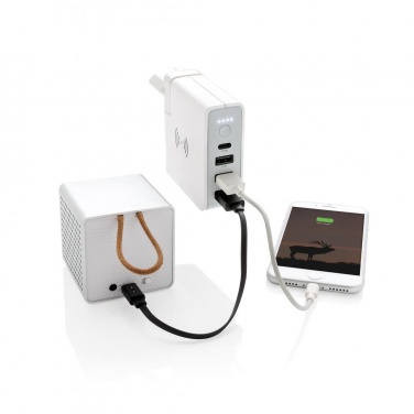 Logo trade advertising products image of: Travel adapter wireless powerbank, white