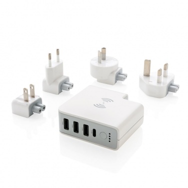 Logo trade advertising products picture of: Travel adapter wireless powerbank, white