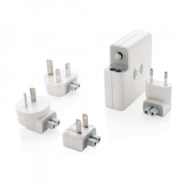 Logotrade promotional item picture of: Travel adapter wireless powerbank, white