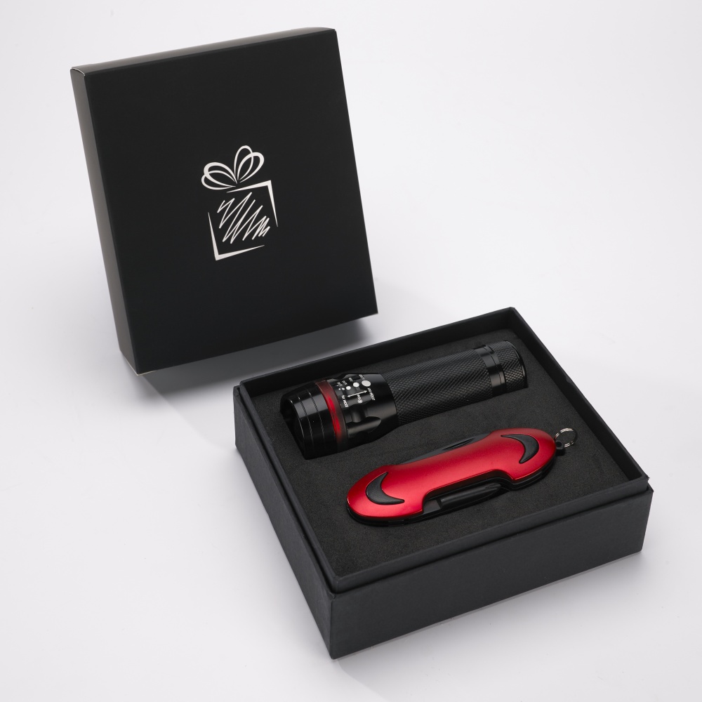 Logo trade corporate gifts image of: SET COLORADO I: LED TORCH AND A POCKET KNIFE, red