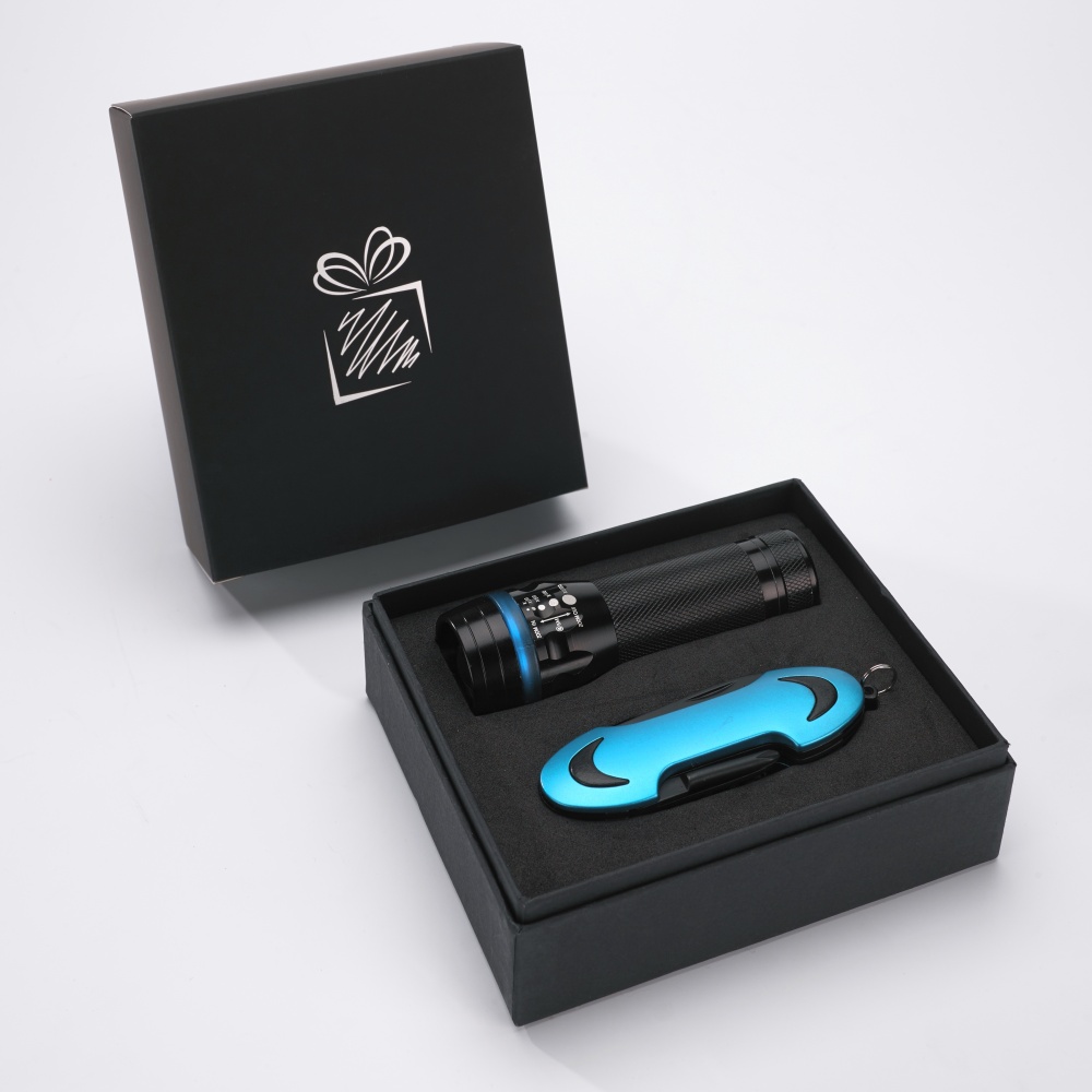 Logo trade promotional merchandise picture of: SET COLORADO I: LED TORCH AND A POCKET KNIFE, turquoise