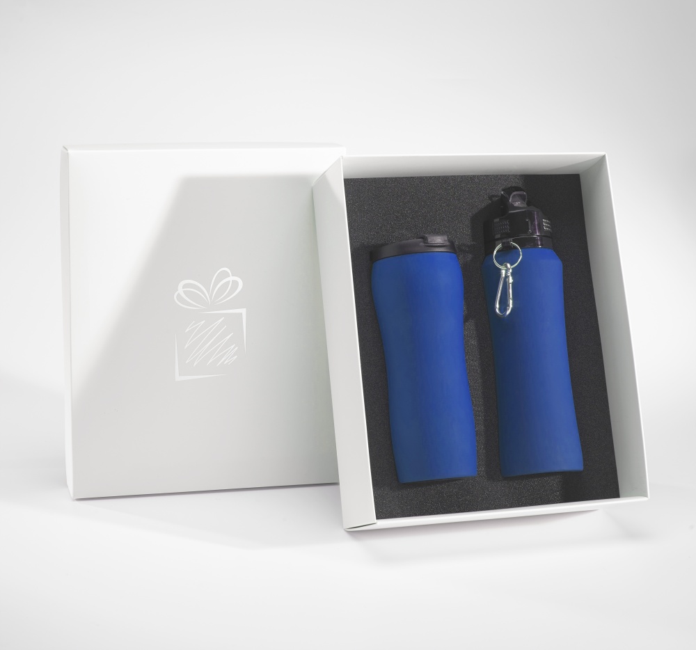Logotrade promotional product picture of: WATER BOTTLE & THERMAL MUG SET, navy blue