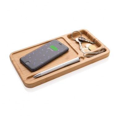 Logotrade promotional giveaway image of: Bamboo desk organizer 5W wireless charger, brown