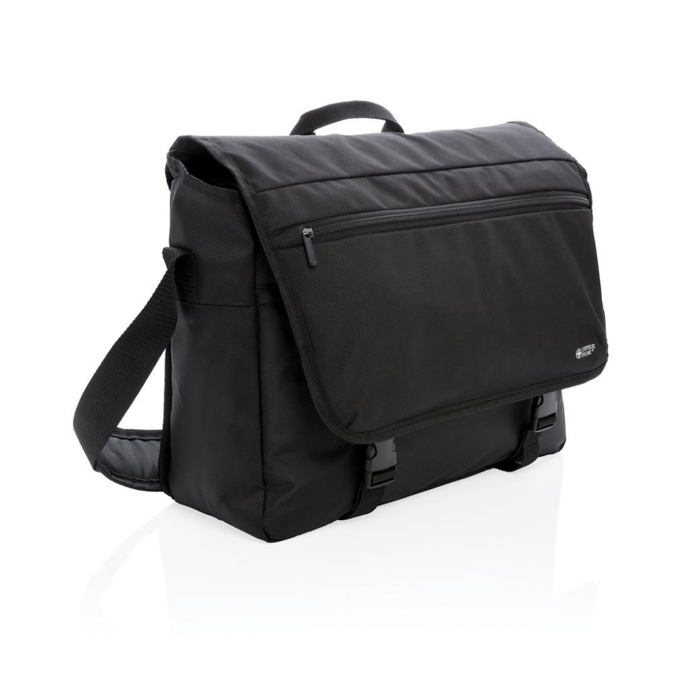 Logo trade promotional giveaway photo of: Swiss Peak RFID 15" laptop messenger bag PVC free, black