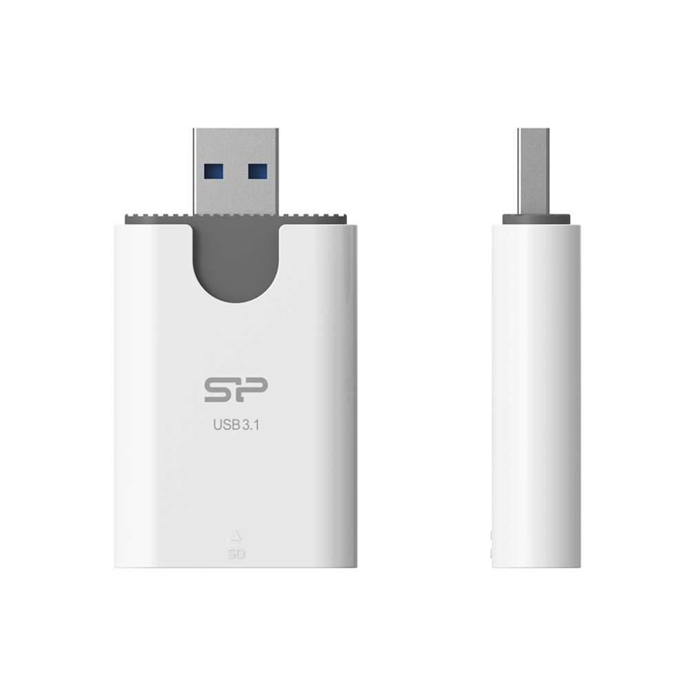 Logo trade promotional giveaways image of: MicroSD and SD card reader Silicon Power Combo 3.1, White