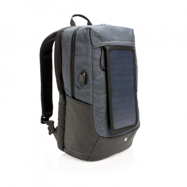 Logo trade promotional merchandise picture of: Swiss Peak eclipse solar backpack, black