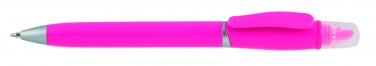 Logo trade promotional giveaways image of: Plastic ball pen with highlighter 2-in-1 GUARDA, Pink