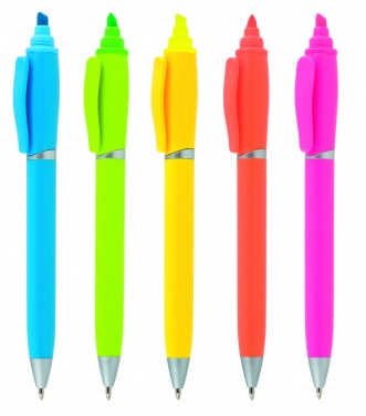 Logo trade promotional merchandise image of: Plastic ball pen with highlighter 2-in-1 GUARDA, Pink