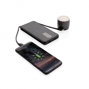 Logo trade promotional merchandise picture of: 10.000 mAh powerbank with integrated cable, black