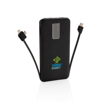 Logo trade promotional merchandise photo of: 10.000 mAh powerbank with integrated cable, black