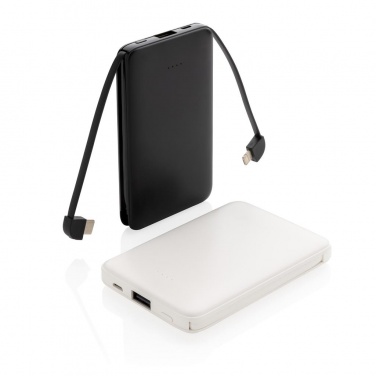 Logo trade promotional giveaways image of: 5.000 mAh Pocket Powerbank with integrated cables, black