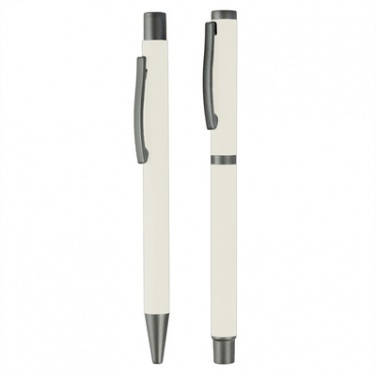 Logo trade corporate gifts image of: Writing set, ball pen and roller ball pen, white