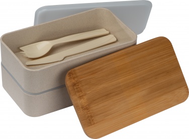 Logotrade promotional merchandise photo of: 2-storey lunch box with cutlery and clasp, beige