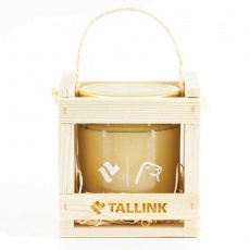 Flower honey in a wooden gift box 200 g with logo