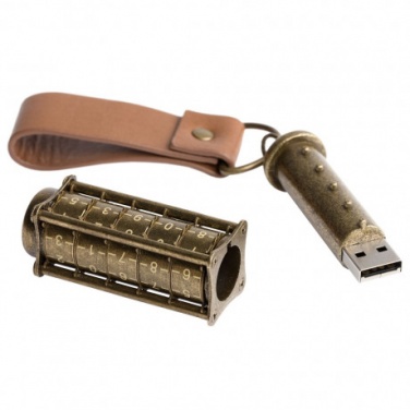 Logo trade business gift photo of: Cryptex, Antique Gold USB flash drive with combination lock 16 Gb