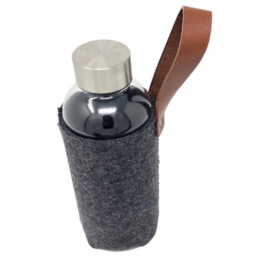 Logotrade promotional gift image of: Klaasist joogipudel vildist vutlaris ja nahkse aksessuaariga