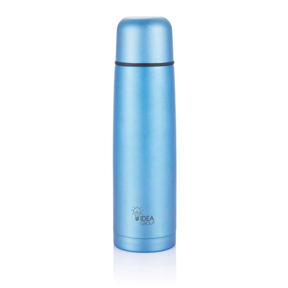 Logo trade corporate gift photo of: Stainless steel flask, blue with personalized name, sleeve, gift wrap
