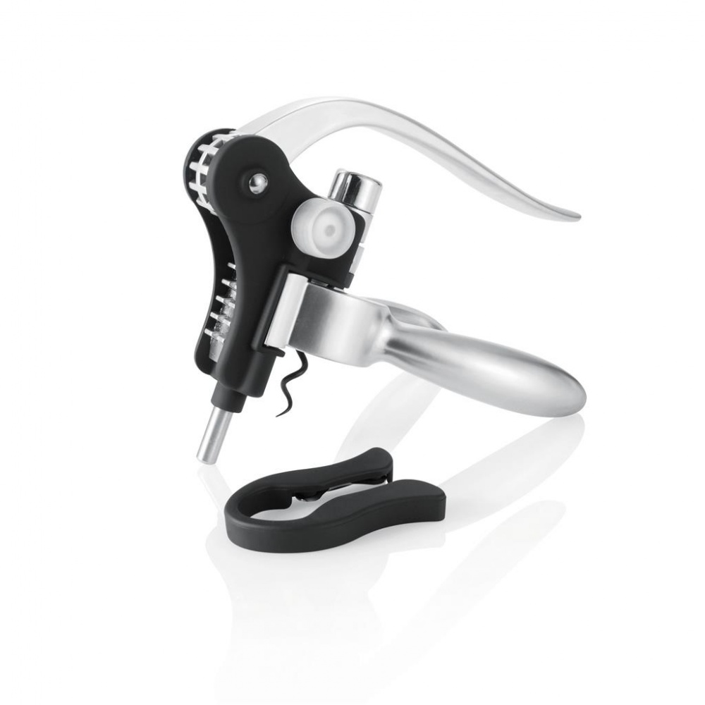Logo trade promotional gifts image of: Pull it corkscrew, black with personalized name, sleeve and gift wrap