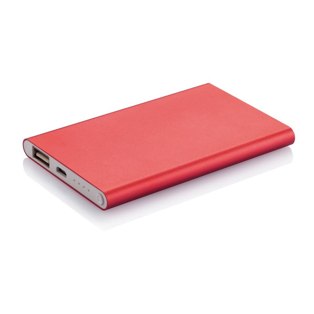 Logotrade advertising product picture of: 4000 mAh powerbank, red, with personalized name, sleeve and gift wrap