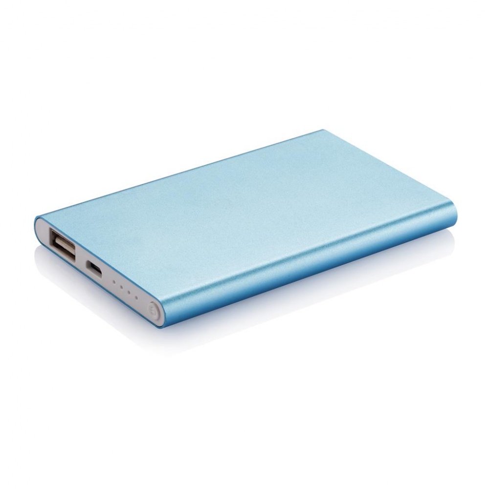 Logo trade promotional products image of: 4000 mAh powerbank, blue, with personalized name, sleeve, gift wrap