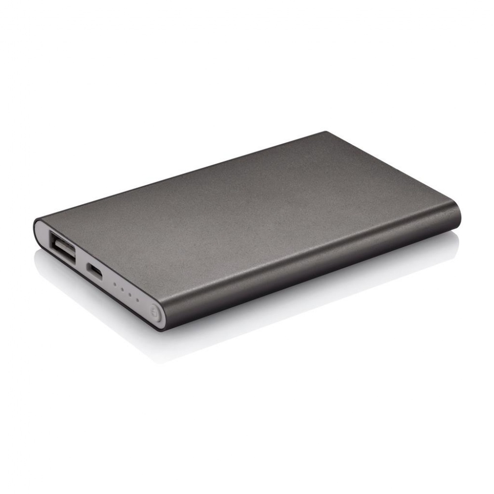 Logo trade advertising products picture of: 4000 mAh powerbank, grey, with personalized name, sleeve, gift wrap
