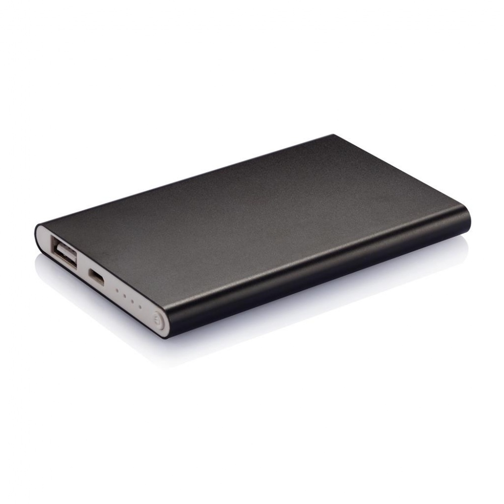 Logotrade promotional product image of: 4000 mAh powerbank, black, with personalized name, sleeve, gift wrap