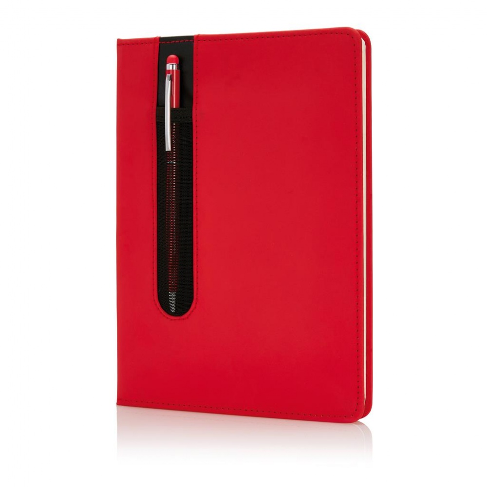 Logo trade promotional products image of: Standard hardcover PU A5 notebook with stylus pen, red, personalized