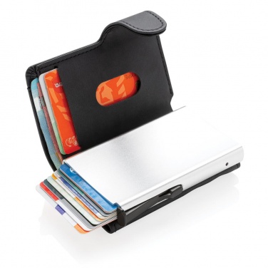 Logo trade promotional giveaways image of: Standard aluminium RFID cardholder with PU wallet, black