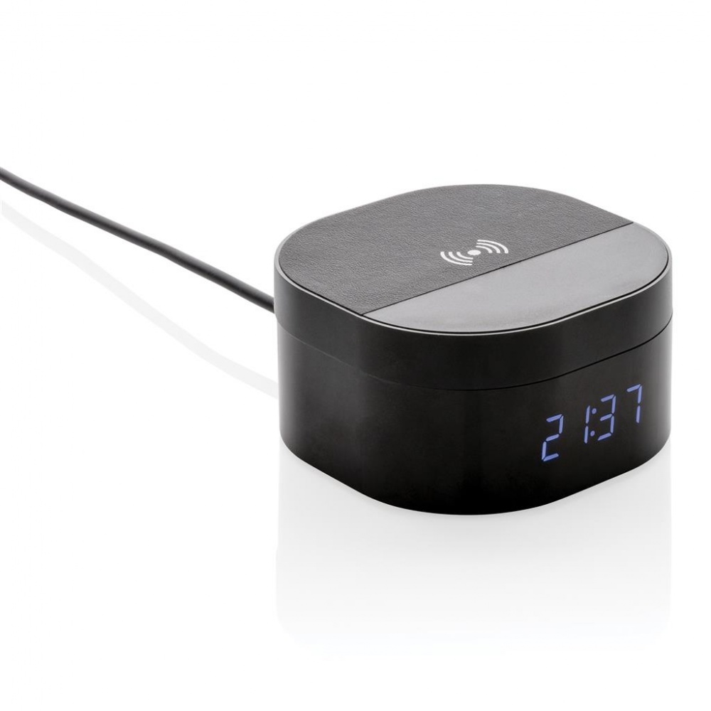 Logo trade promotional items image of: Aria 5W Wireless Charging Digital Clock, black