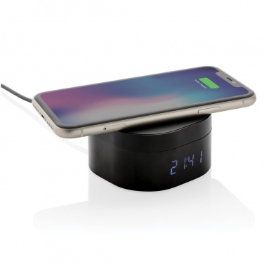 Logo trade advertising products image of: Aria 5W Wireless Charging Digital Clock, black
