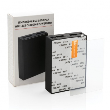 Logotrade promotional merchandise photo of: Tempered glass 5000 mAh wireless powerbank, black