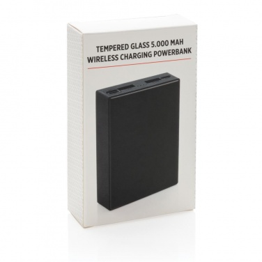 Logo trade promotional items picture of: Tempered glass 5000 mAh wireless powerbank, black